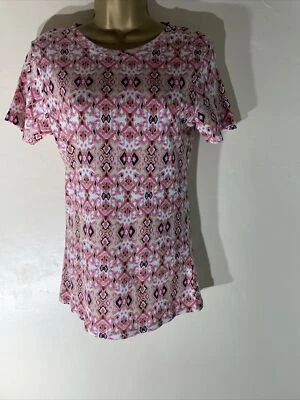 Camiseta Top Mujer Papaya Uk 10 Rosa Mezcla Patrón Manga Corta Informal Jersey Foto 1 de 4