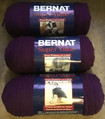 3 Bernat Super Value Solid Yarn-Mulberry 53333 Colorfast Acrylic 426 Yards Each - Image 1 of 3