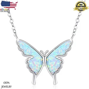 925 Sterling Silver Butterfly Necklace Opal Gifts for Women Butterfly Pendant - Picture 1 of 6