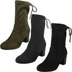 Ladies Spot On Black / Khaki Mid Chunky Heel Calf High Boots : F5R0857