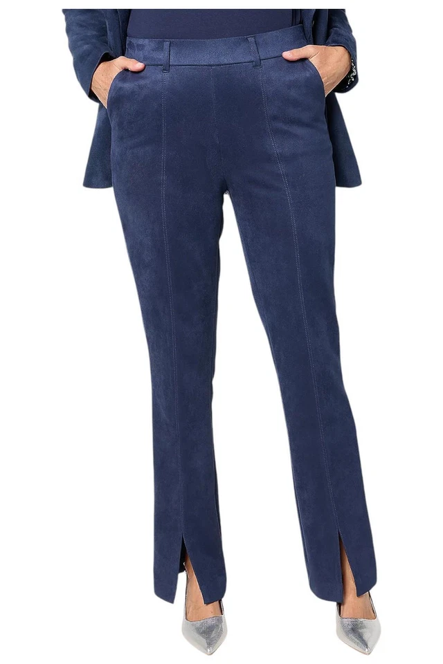 Isaac Mizrahi Live! Pantalones bootcut de gamuza sintética elásticos para mujer azul marino Foto 1 de 1