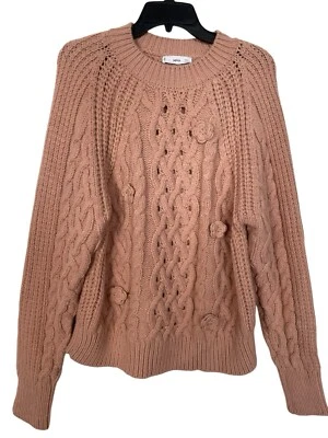 Suéter Tejido Mango Cable Aplique Flores Desnudo Rosa Chica Talla Mediana Foto 1 de 4