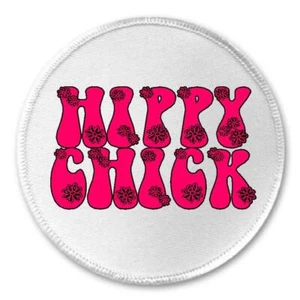 Hippy Chick - 3" Circle Sew / Iron On Patch Hippies Peace Love Gift Flower Child - Picture 1 of 1