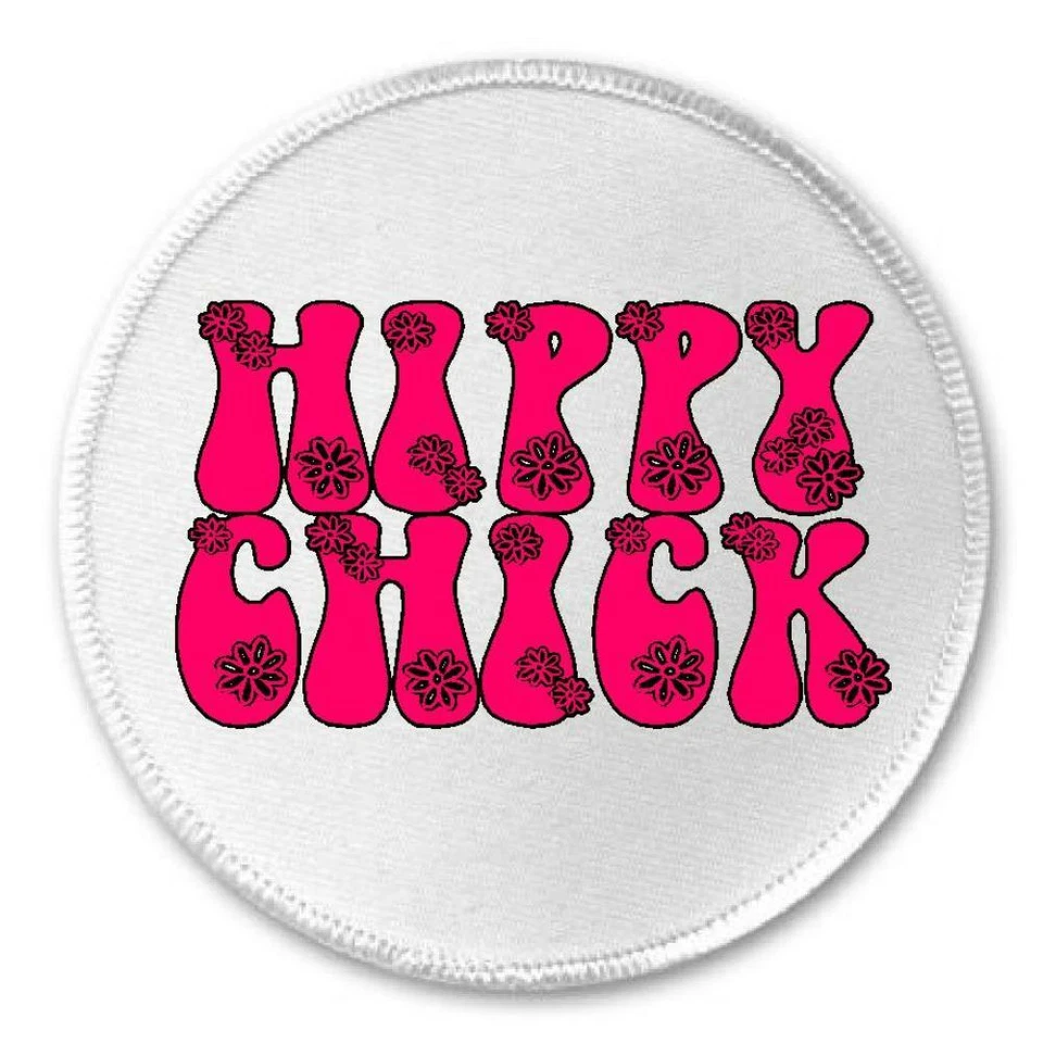 Hippy Chick - 3" Circle Sew / Iron On Patch Hippies Peace Love Gift Flower Child - Image 1 of 1