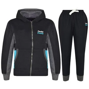 Kids Boys Girls Pedal Power Tracksuit Black Zipped Top Bottom Jogging Suit 5-13Y - Picture 1 of 10