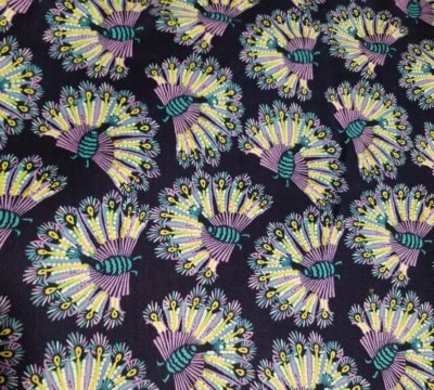 3 yds  & 32"  PEACOCK  BLUE, PURPLE, GREENYELLOW COTTON FABRIC SPRINGS CREATIVE - Изображение 1 из 4