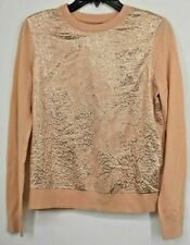 Tory Burch Pink Womens Floral Cloque Merino Wool Sweater Crew Neck $358 NWT