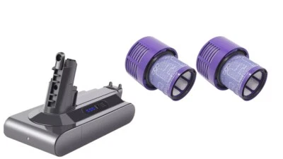 CASA VACUUMS Battery + Filter 2Pk for Dyson 969082-01 V10 SV12 Animal Absolute Total Clean