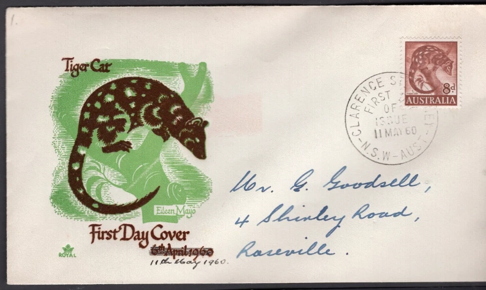 1960 Australia 8d Tiger Cat Marsupial ROYAL  FDC - Image 1 of 1