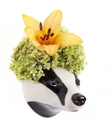 Estatuilla cabeza de tejón colgante jarrón montado en la pared cerámica planta flor decoración del hogar Foto 1 de 4