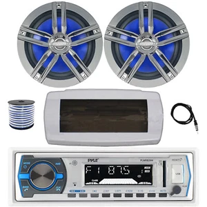 Pyle Bluetooth Marine Radio,Cover, Antenna,Wire, 2x 6.5" 180W Speaker (Charcoal) - Picture 1 of 6