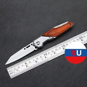 Tactical hunting camping survival wood handle folding self-defense knife - Picture 1 of 5