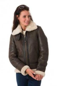 Womens Aviator RAF B3 Bomber Flying Leather Jacket Real SheepSkin Faux Fur NJ5 - Picture 1 of 4