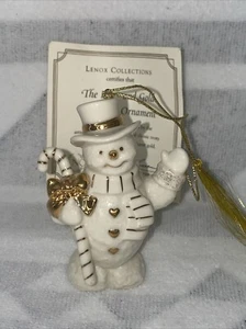 Lenox - The Ivory And Gold Snowman Ornament , Accented W/ 24k Gold - Picture 1 of 12