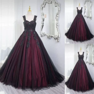 Gothic Black Red Wedding Dresses Straps Lace Appliques Sequin A Line Bridal Gown - Picture 1 of 7