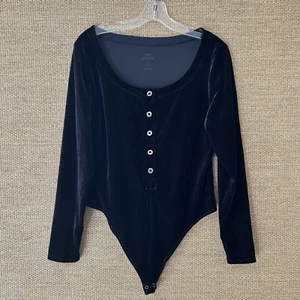 Body donna Good American piccolo nero velluto oro bottoni scollo a scoop perizoma - Foto 1 di 8