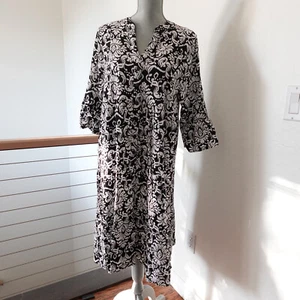 Kaktus Dress Womens Large Black Floral Drop Waist Shift Midi Resort Casual - Picture 1 of 11