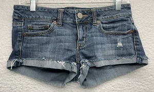 American Eagle AEO Women’s 2 Blue Jean Shorts Roll Cuffs Casual Zip Up Denim - Picture 1 of 9
