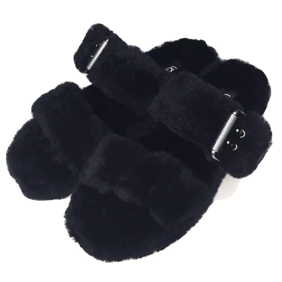 UGG Australia Slippers Womens Black Fuzz Yeah Slide Sheepskin Shearling Slip On - Image 1 of 4