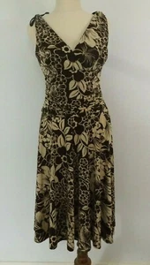 Blue Banana Summer Dress Camel & DK Brown Tie Shoulders S 12 Soft Jersey Knit - Picture 1 of 10