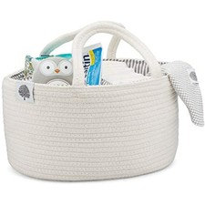 Parker Baby Rope Diaper Caddy Organizer - Nursery Storage Bin And Car For Wipes
