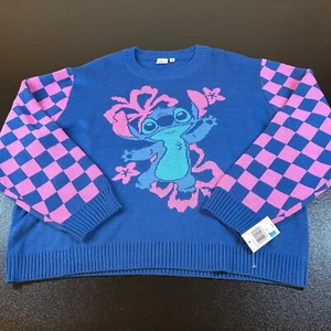 Disney Stitch Graphic Sweater Oversized Pullover Knit Blue Womens Extra Large - Picture 1 of 9