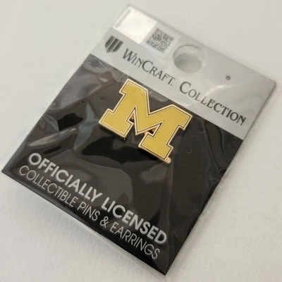 MICHIGAN WOLVERINES FOOTBALL Block Letter M Logo Pin NIP NEW - Image 1 of 4