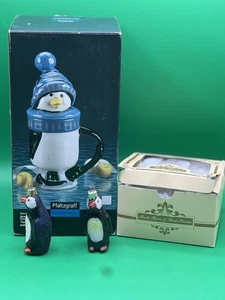 Pfaltzgraff lila Tasse Pinguin Skate Fuß bedeckt Becher & 2 Pinguin Ornament - Bild 1 von 8