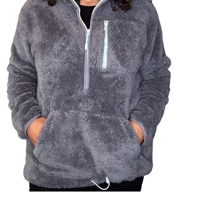 Pullover de lana difusa rosa VS para mujer gris 1/2 cremallera sudadera acogedora cómoda pequeña Foto 1 de 4