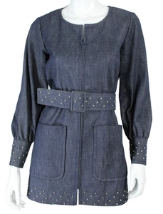 GIVENCHY Jeansjacke Vintage dunkelblau Denim Nietenbesatz Gürtel Reißverschluss vorne 38 - Bild 1 von 13