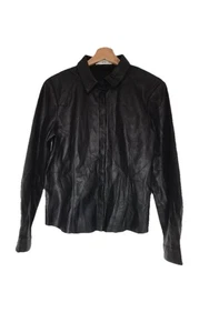 MNG Faux Leather Jacket Womens Size M Black Long Sleeve Pre-Owned 100% Polyester - Picture 1 of 8