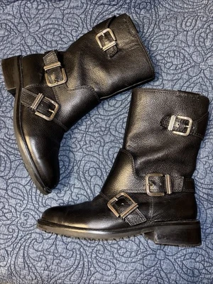 Botas de Moto Vince Camuto Alicenta 6.5 M 37 Cuero Guijarro Negro Hebillas Plateadas Foto 1 de 4
