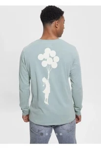 Guess X Banksy Girl W/ Balloon Brandalised Graffiti Medium Shirt Blue Green - Picture 1 of 8