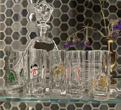 5 Новый с Ярлыками Anthropologie праздничный значок Рождественский выстрел очки дерево снеговик дерево конфеты - Изображение 1 из 4