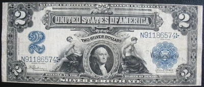 Billete de 2 dólares de 1899 mini ojo de buey billete certificado de plata Foto 1 de 2