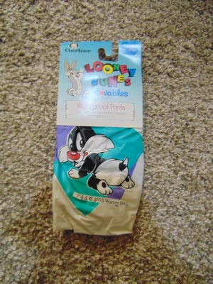 Pantalones grandes de vinilo de plástico Gerber Looney Toons Slyvester Cat 1993 vintage 12-24# Foto 1 de 4