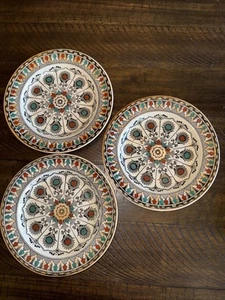 Lot (3) Antique Brownfield & Son Cyprus Pattern Brown Blue 8-1/4โ Plates ๐ธ๐๐บ - Picture 1 of 17