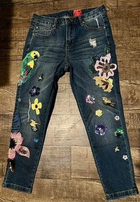 V Cristina牛仔裤6花卉/鸟刺绣 — 第 1/3 张图片