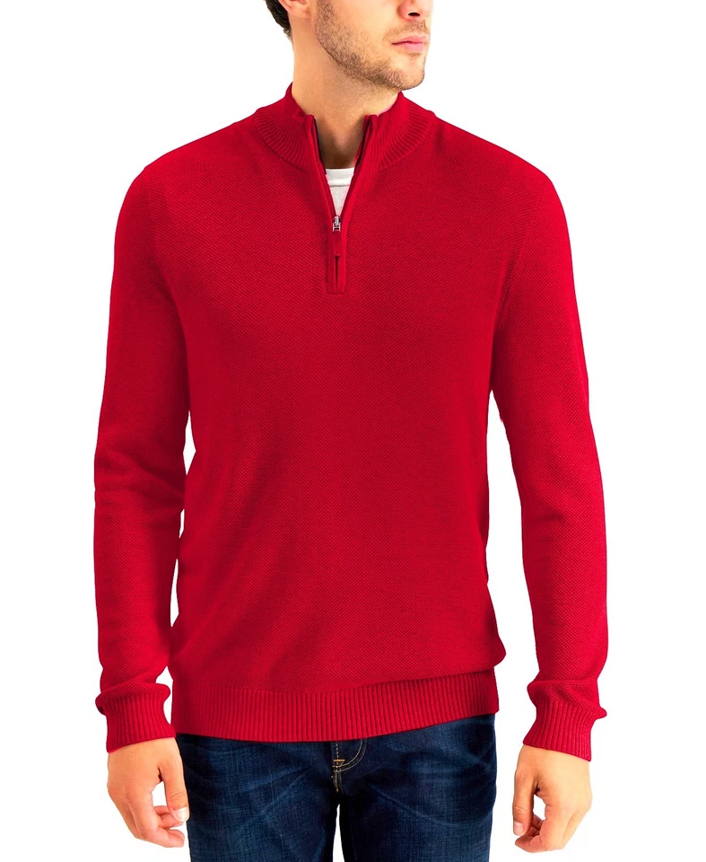 Club Room Mens Sweater Anthem Red Size 2xl Texture Pullover Quarter-zip #229