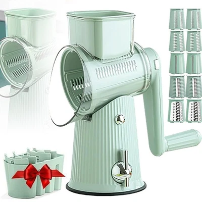 Gemüsehobel Salatschneider Reibemühle Käsereibe mit 10Klingen Slicer hellgrün - Bild 1 von 4