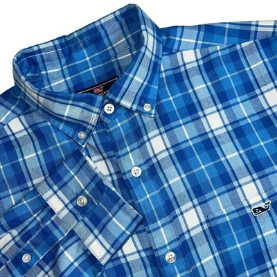 Vineyard Vines Performance Mens M Blue Plaid Classic Fit Tucker Flannel Shirt - Image 1 of 4
