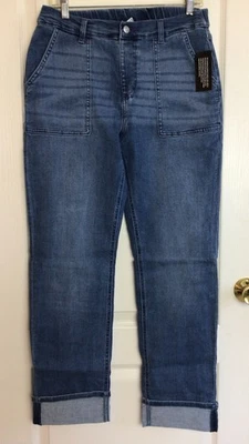 Denim And Co. Blue Light Wash Cuffed Pull on stretch ￼Jeans W Pockets 12 - Image 1 of 4