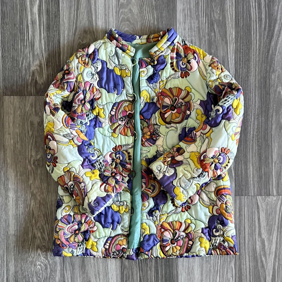 Chaqueta Etro Mujer Mediana Floral Acolchada Seda Satén Abotonada Retro Boho Festiva Foto 1 de 4