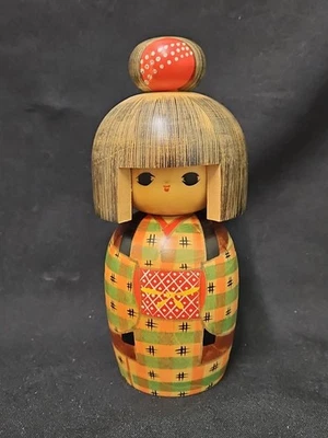 Vintage Japanese Sosaku Kokeshi Wooden Doll Kawaii Girl Signed Handcrafted  - Image 1 of 4