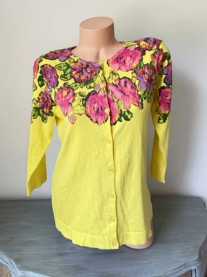 Suéter Cárdigan Isaac Mizrahi Amarillo Vivo M Acuarela Floral Mujeres Audaz Verano Foto 1 de 4