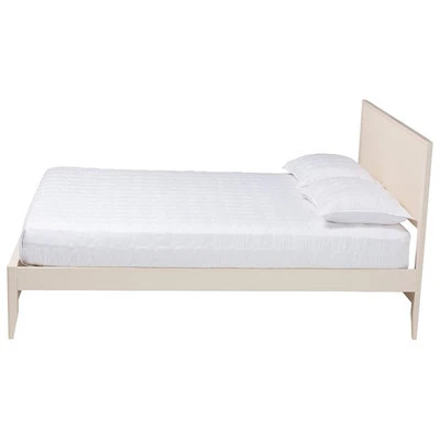 Cama plataforma Baxton Studio Primrose meados do século marfim madeira canelada queen size - Imagem 1 de 4