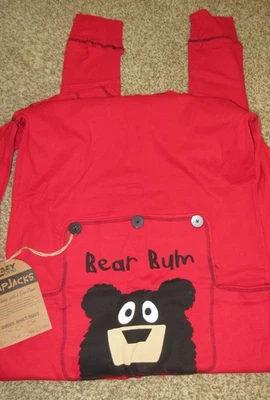 LAZY ONE FLAPJACK BEAR BUM unisex 100% cotton knit one piece long john pajamas L - Image 1 of 4