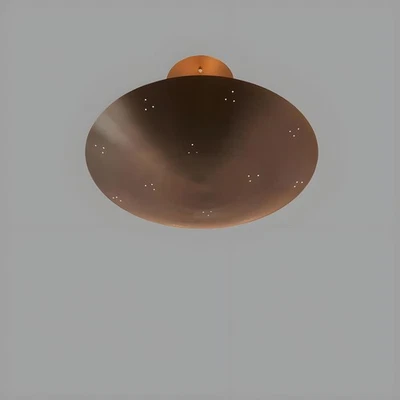 Lámpara de araña de disco perforada de latón patinado de mediados de siglo hecha a mano italiana de 3 luces Foto 1 de 4