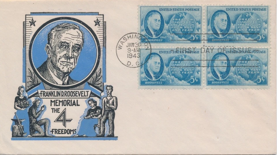 #933 Franklin D. Roosevelt Solid Blue L.W. Staehle Var cachet First Day cover - Image 1 of 1
