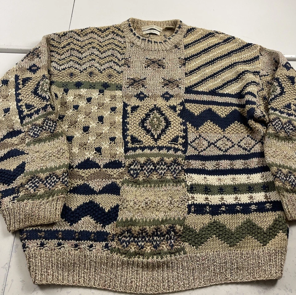 Geoffrey Beene Hand Knit Sweater Men Size XL Brown Cable Knit Pullover - Image 1 of 4